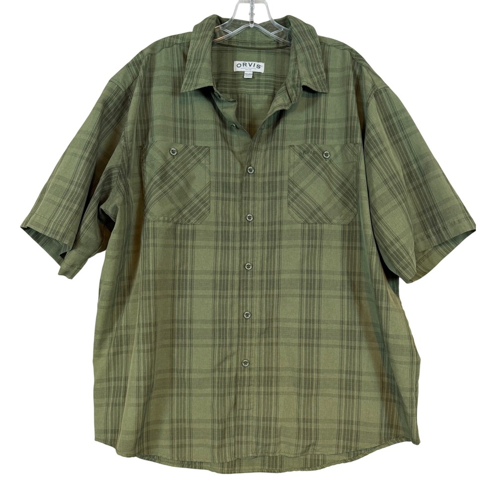 Orvis Classic Collection Mens XXL‎ Olive Green Plaid Short Sleeve Shirt Gorpcore